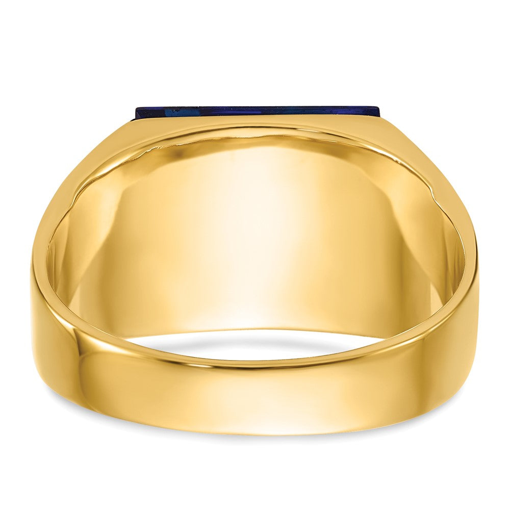 14k Men's Polished and Textured with Black Enamel, Imitation Blue Spinel and A Quality Diamond Masonic Ring