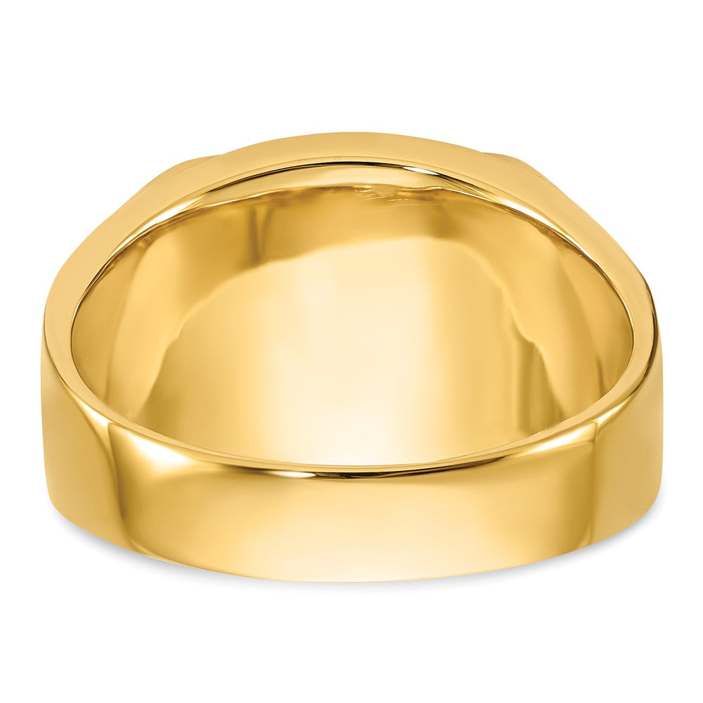 14k Men's Polished and Textured with Black Enamel and Imitation Blue Spinel Masonic Ring