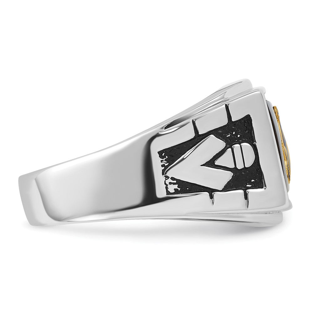 14k White Gold Men's Polished and Textured with Black Enamel and Onyx Masonic Ring