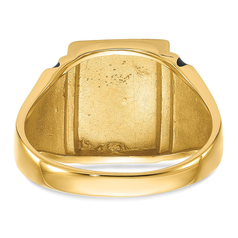 14k Men's Polished and Textured with Black Enamel Masonic Ring