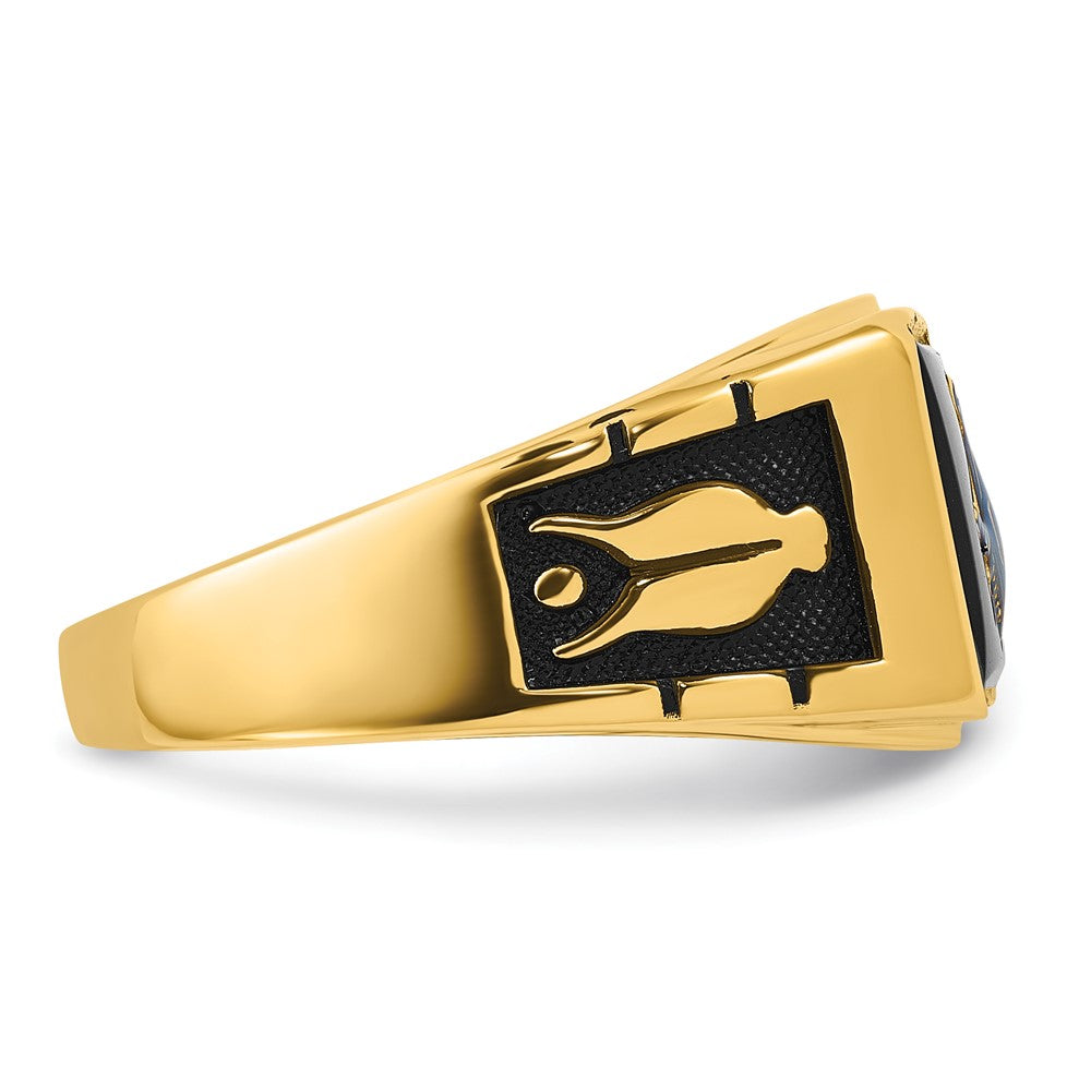 14k Men's Polished and Textured with Black Enamel and Onyx Masonic Ring