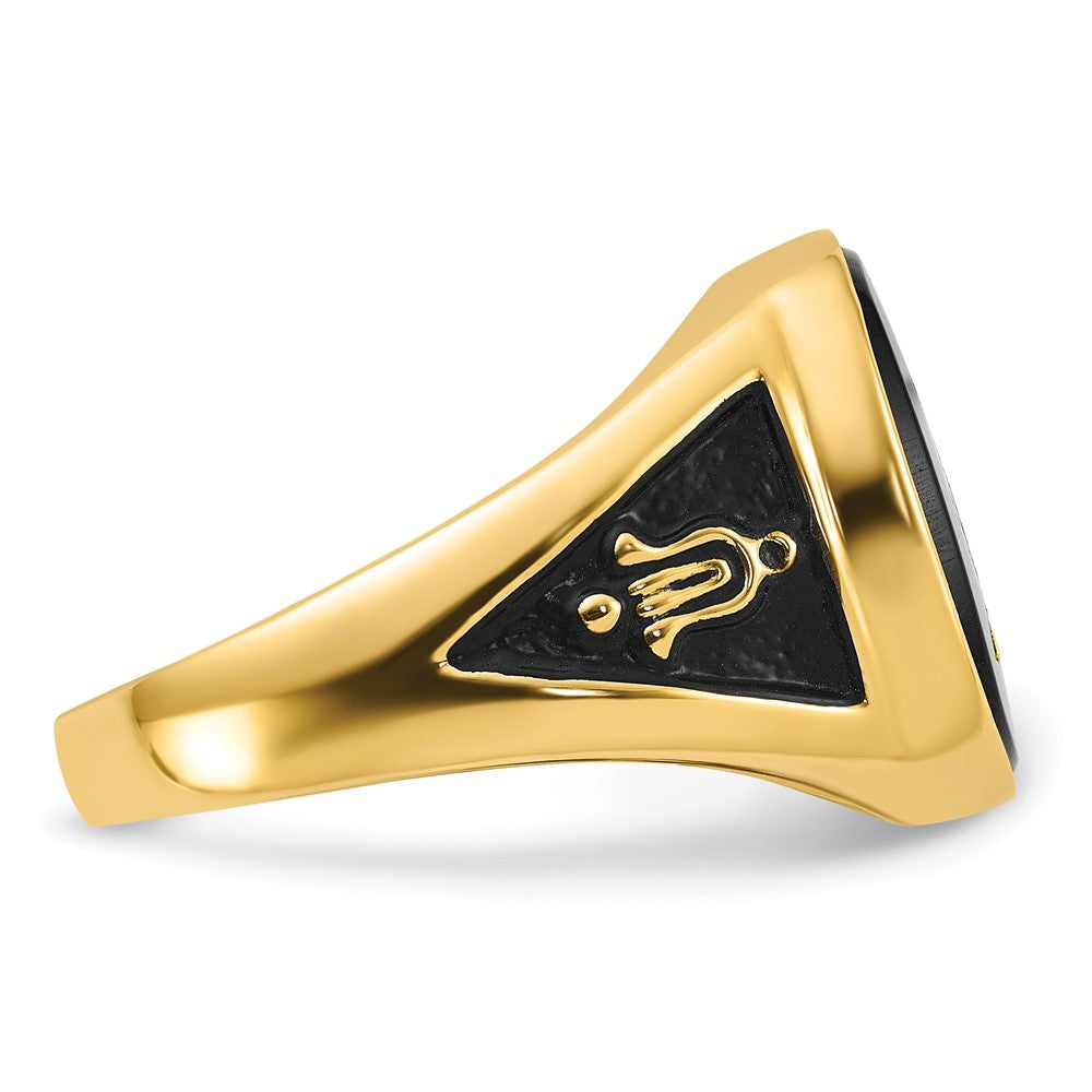 14k Men's Polished and Textured with Black Enamel and Onyx Masonic Ring