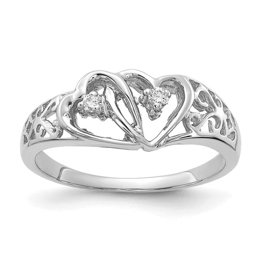 14k White Gold A Diamond heart ring