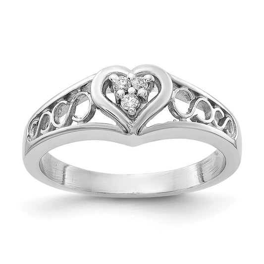 14k White Gold A Diamond heart ring