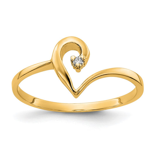 14K Polished AA Diamond Heart Ring