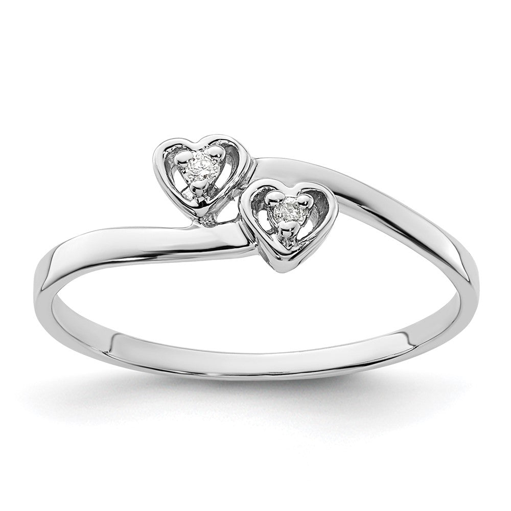 14k White Gold Polished AA Diamond heart ring