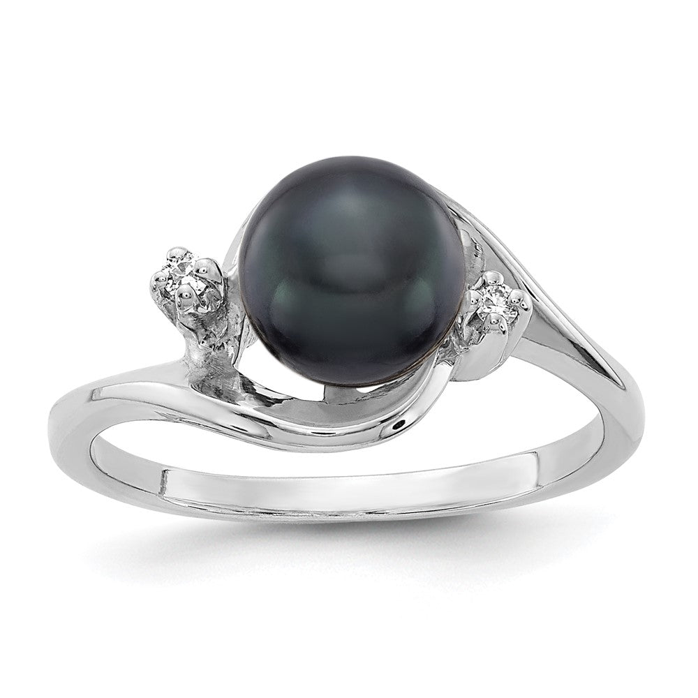 14k White Gold 7mm Black FW Cultured Pearl VS Diamond ring