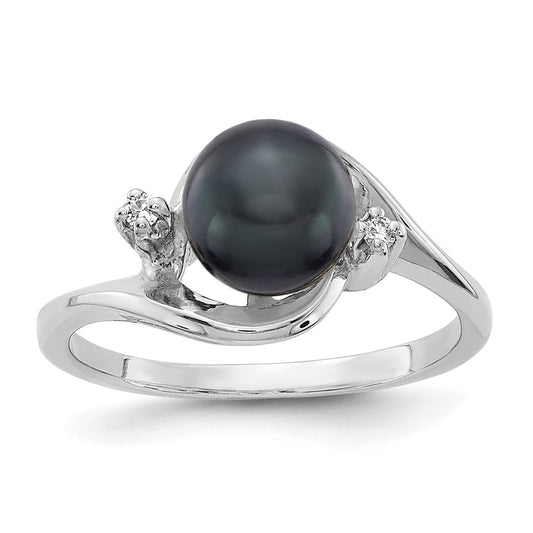 14k White Gold 7mm Black FW Cultured Pearl VS Diamond ring
