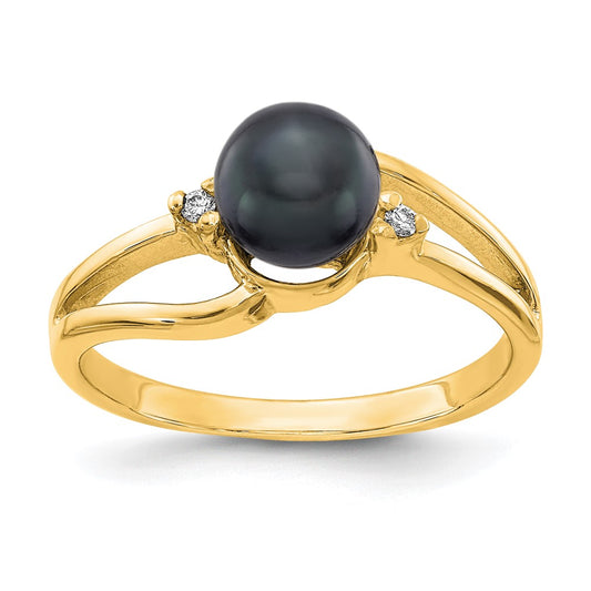 14k 6mm Black FW Cultured Pearl A Diamond ring