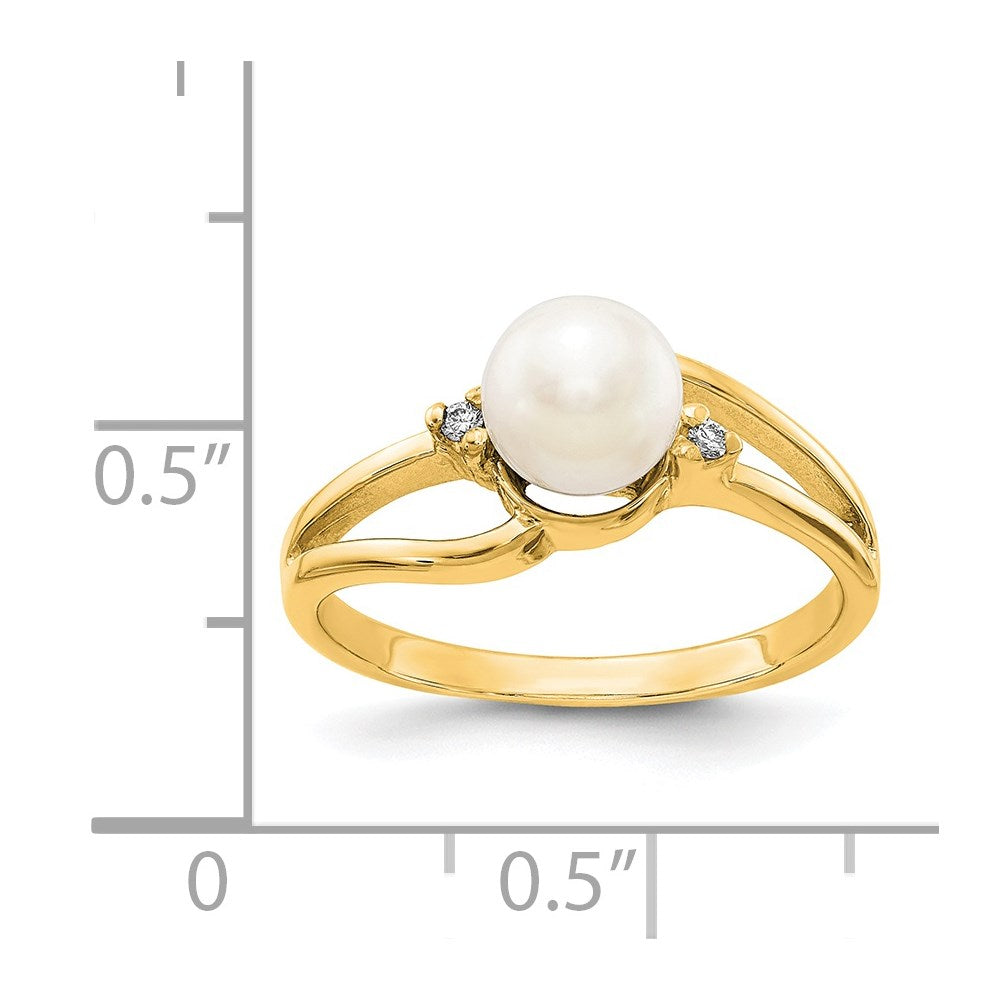 14k 6mm FW Cultured Pearl VS Diamond ring