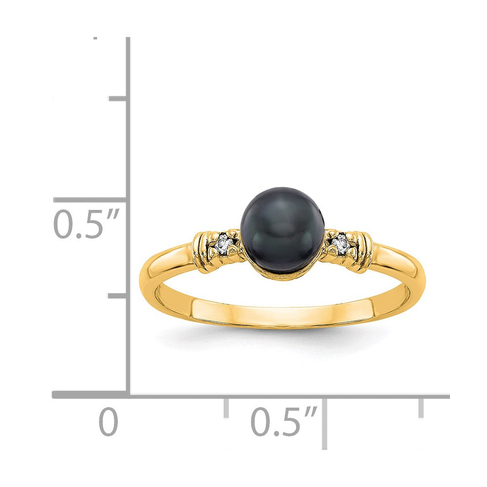 14k 5mm Black FW Cultured Pearl AA Diamond ring