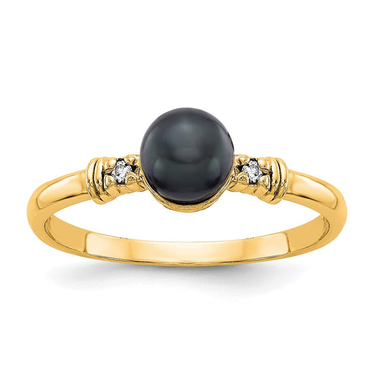 14k 5mm Black FW Cultured Pearl VS Diamond ring