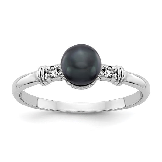 14k White Gold 5mm Black FW Cultured Pearl AAA Diamond ring