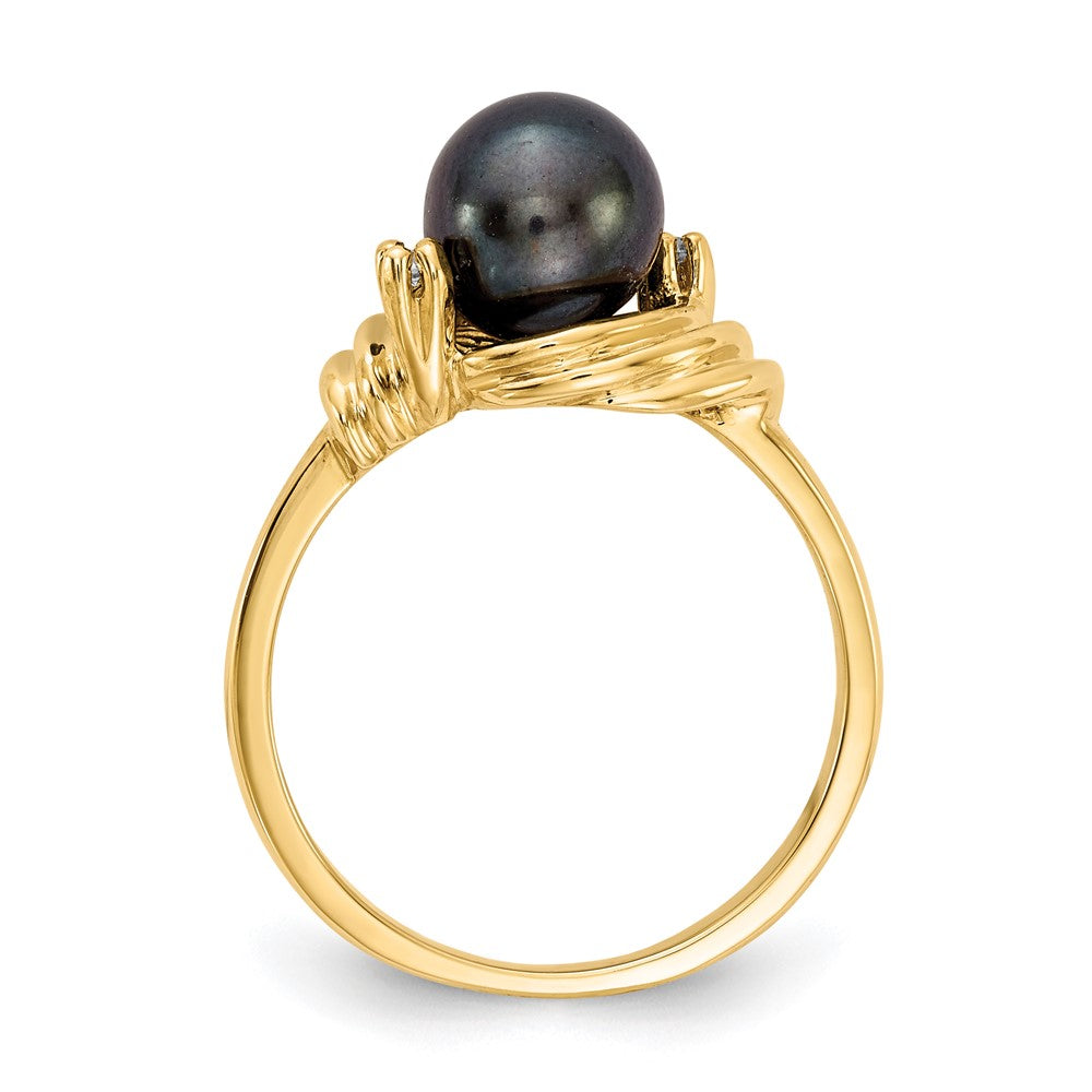 14k 7mm Black FW Cultured Pearl AAA Diamond ring