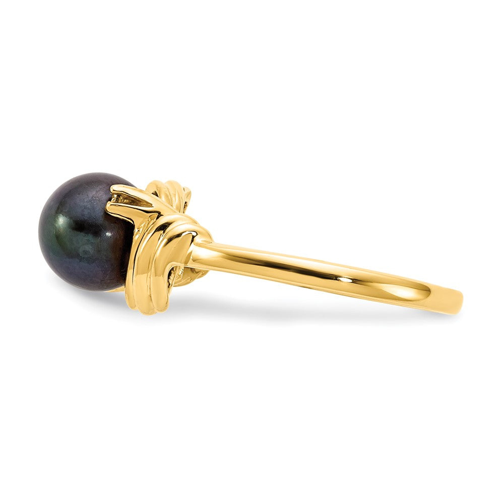 14k 7mm Black FW Cultured Pearl AAA Diamond ring
