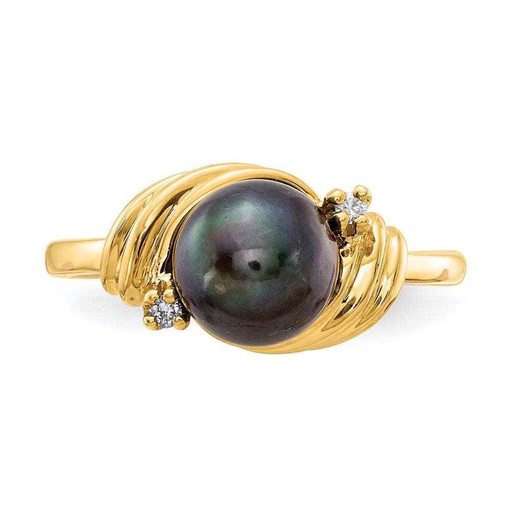 14k 7mm Black FW Cultured Pearl A Diamond ring