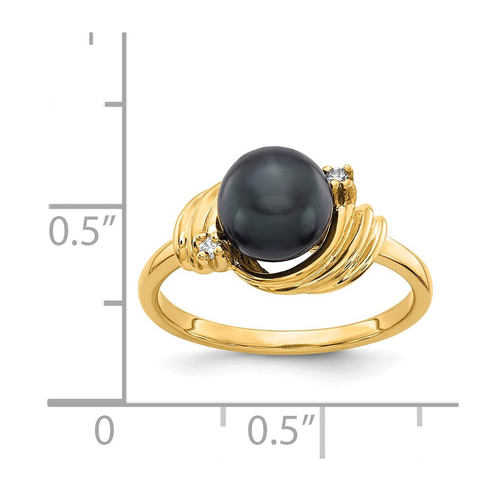 14k 7mm Black FW Cultured Pearl AAA Diamond ring