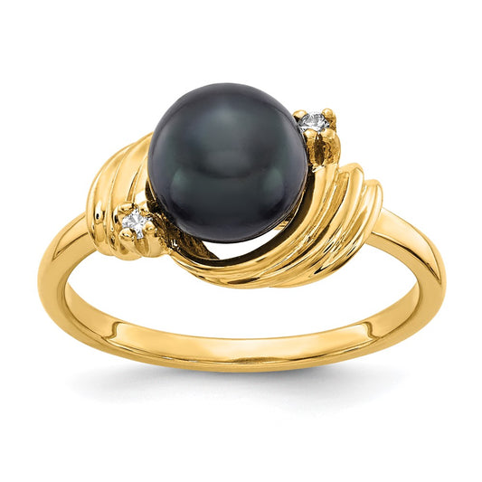 14k 7mm Black FW Cultured Pearl A Diamond ring
