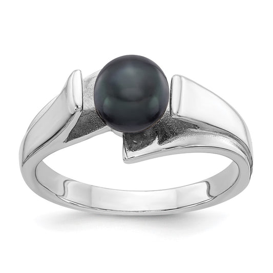 14k White Gold 6mm Black FW Cultured Pearl ring