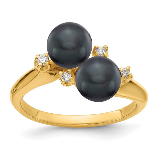 14k 6mm Black FW Cultured Pearl AA Diamond ring