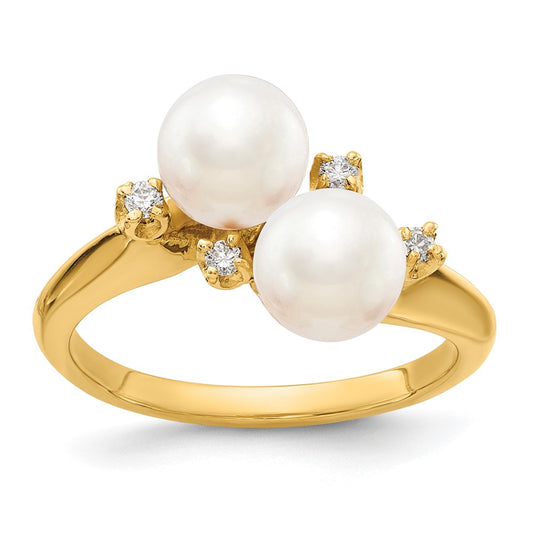 14k 6mm FW Cultured Pearl AAA Diamond ring