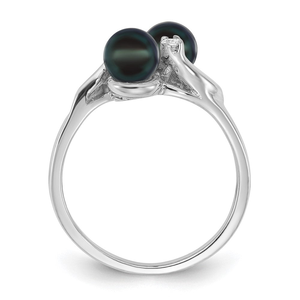 14k White Gold 5mm Black FW Cultured Pearl VS Diamond ring