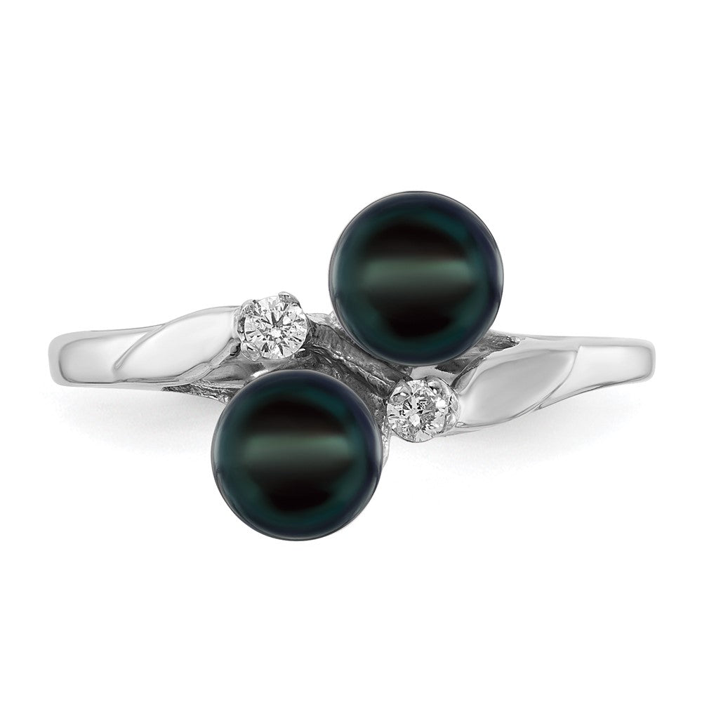 14k White Gold 5mm Black FW Cultured Pearl A Diamond ring