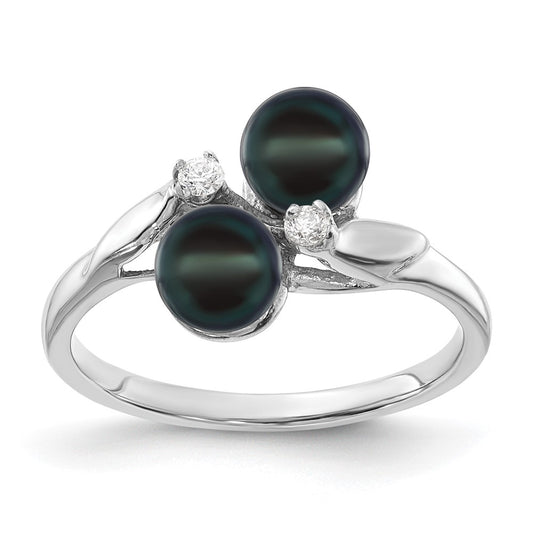 14k White Gold 5mm Black FW Cultured Pearl AA Diamond ring