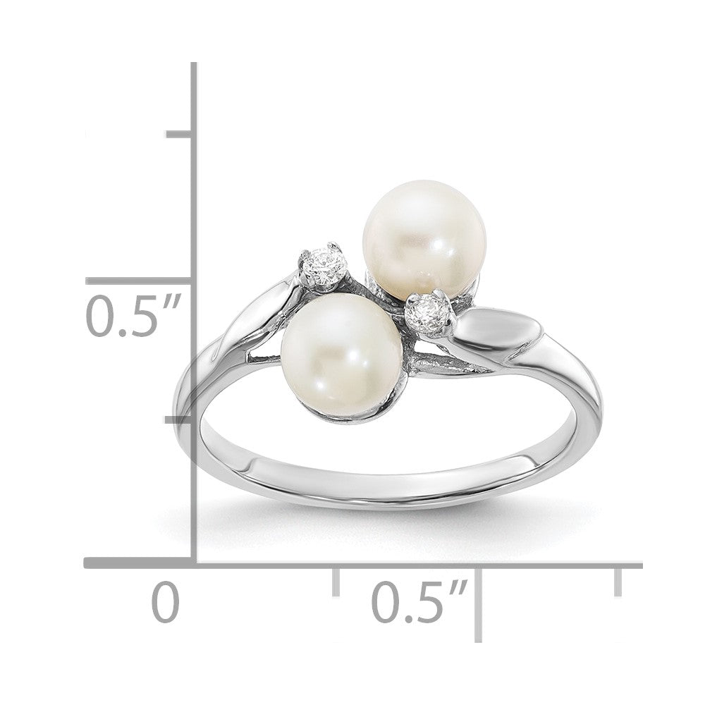 14k White Gold 5mm FW Cultured Pearl AA Diamond ring