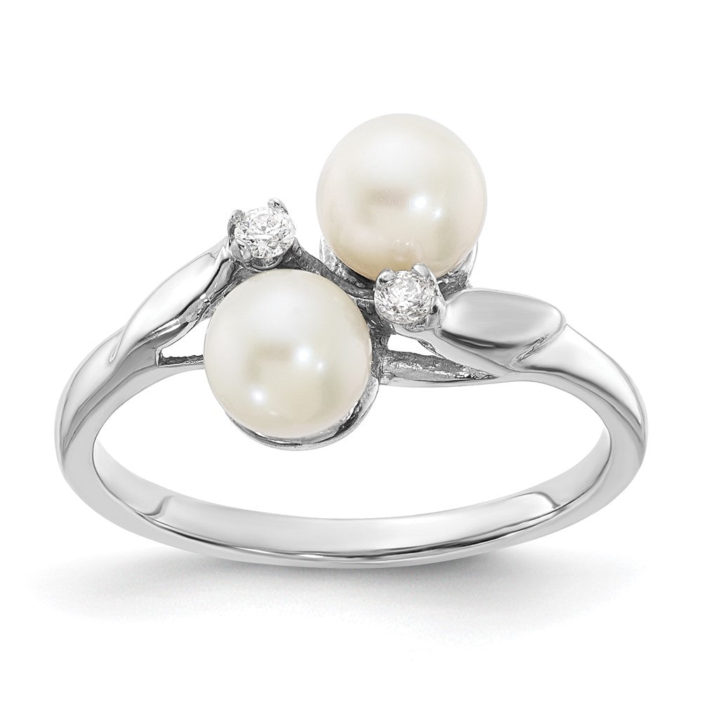 14k White Gold 5mm FW Cultured Pearl AAA Diamond ring