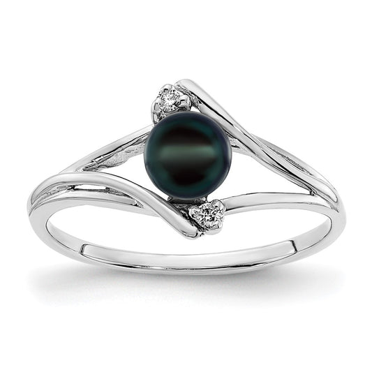 14k White Gold 5mm Black FW Cultured Pearl VS Diamond ring