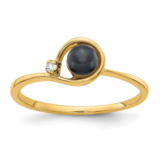 14k 4mm Black FW Cultured Pearl AA Diamond ring