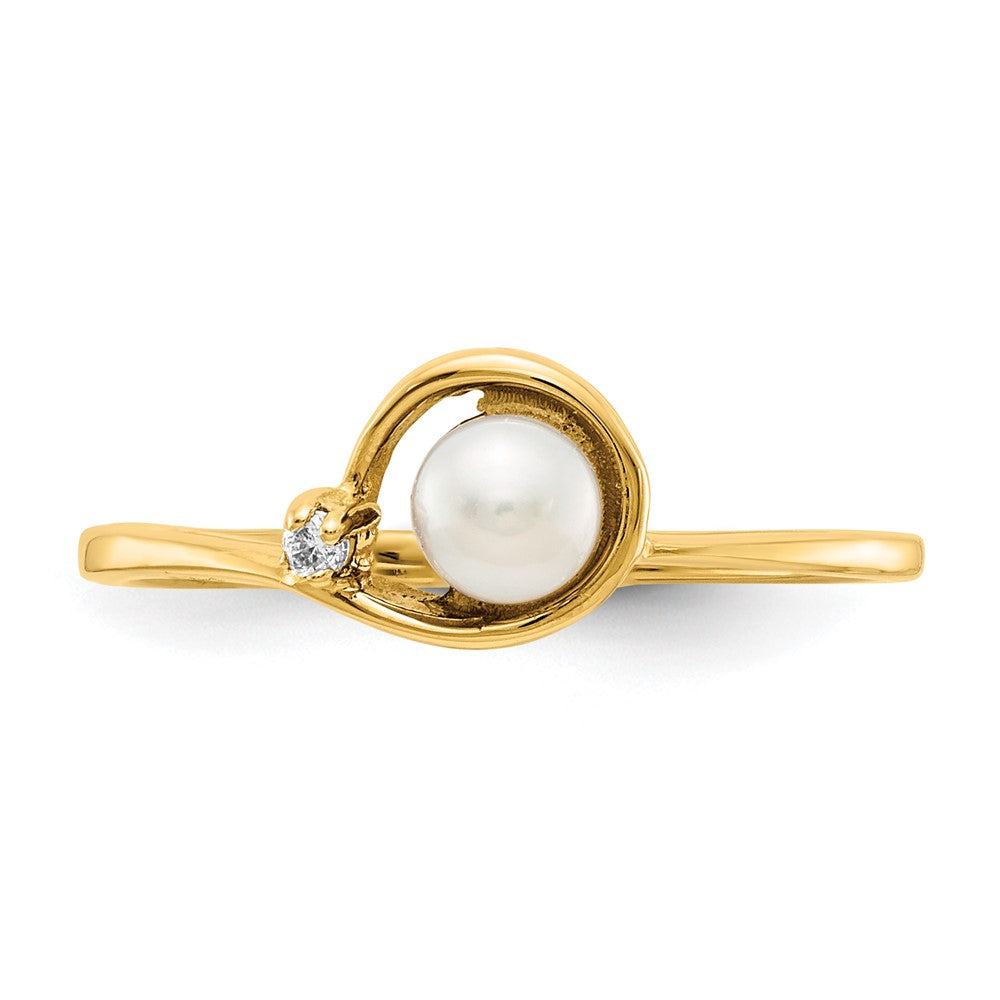 14k 4mm FW Cultured Pearl AAA Diamond ring