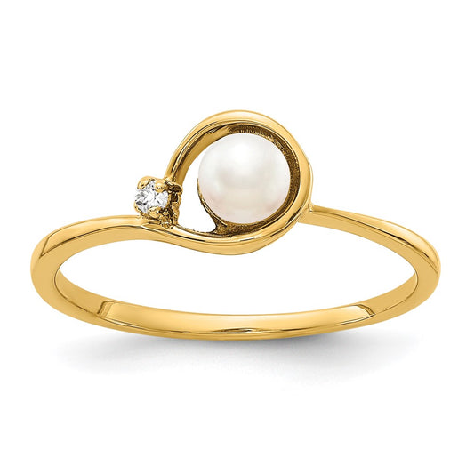 14k 4mm FW Cultured Pearl AAA Diamond ring