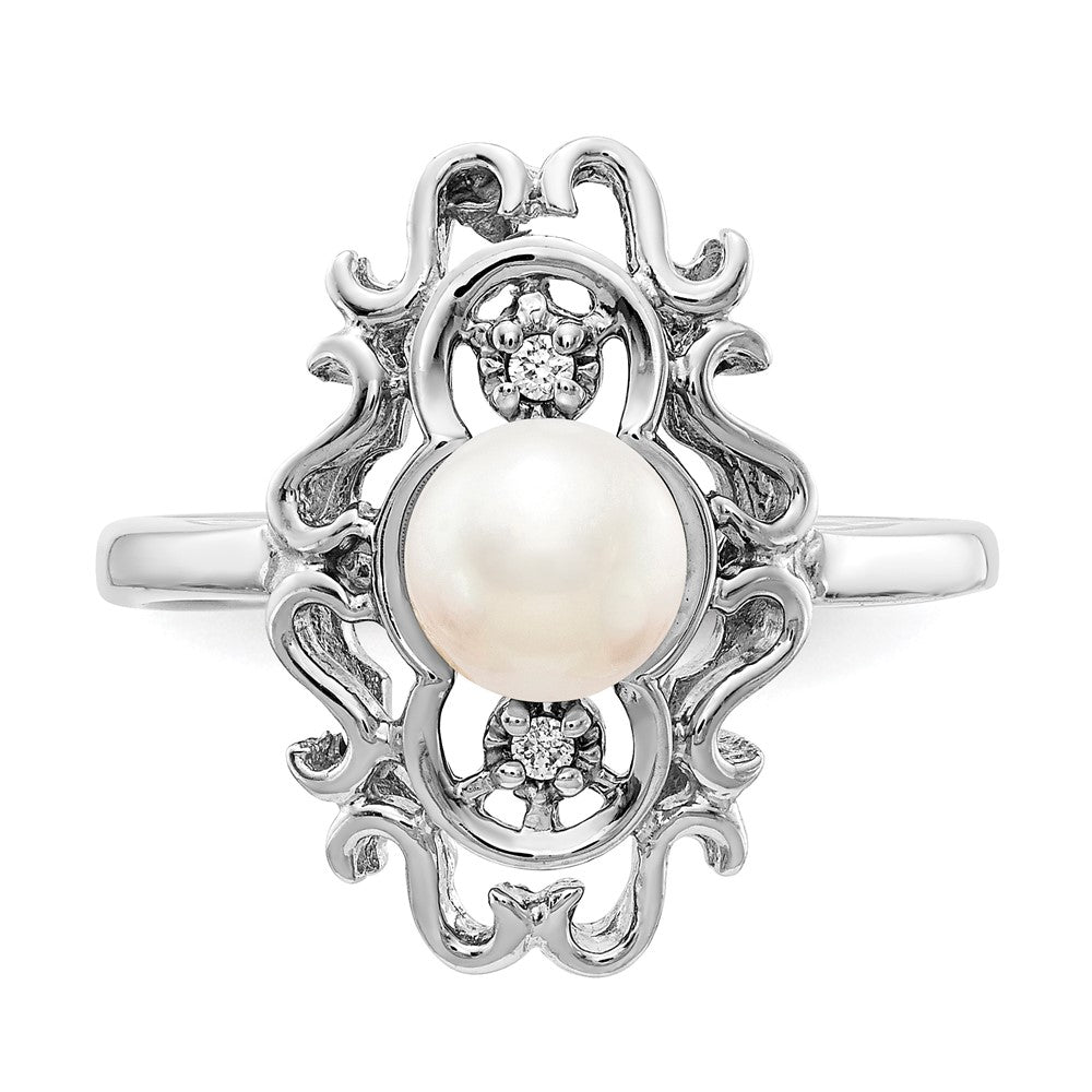 14k White Gold 5.5mm Black FW Cultured Pearl A Diamond ring