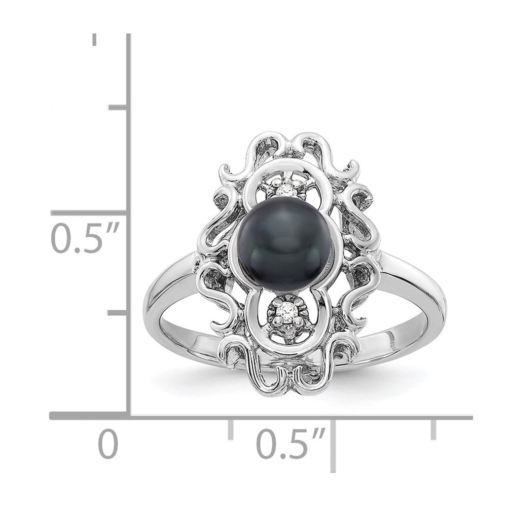 14k White Gold 5.5mm Black FW Cultured Pearl A Diamond ring