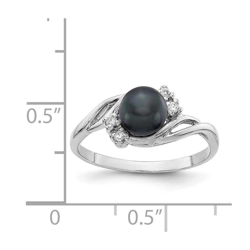 14k White Gold 6mm Black FW Cultured Pearl A Diamond ring