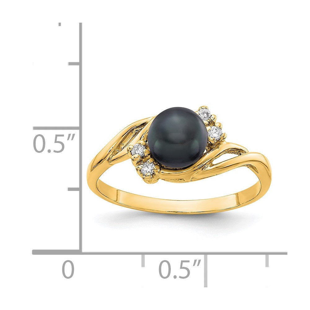 14k Gold 6mm Black FW Cultured Pearl AAA Diamond ring