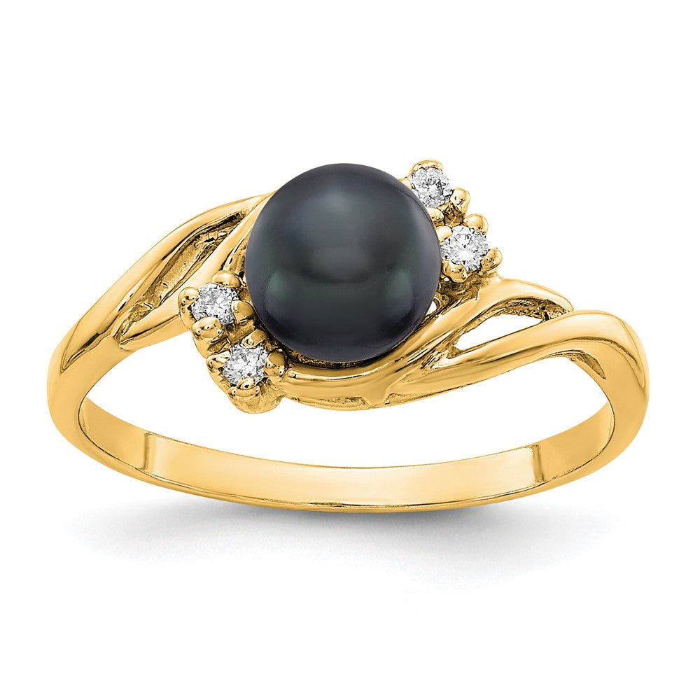 14k Gold 6mm Black FW Cultured Pearl AAA Diamond ring