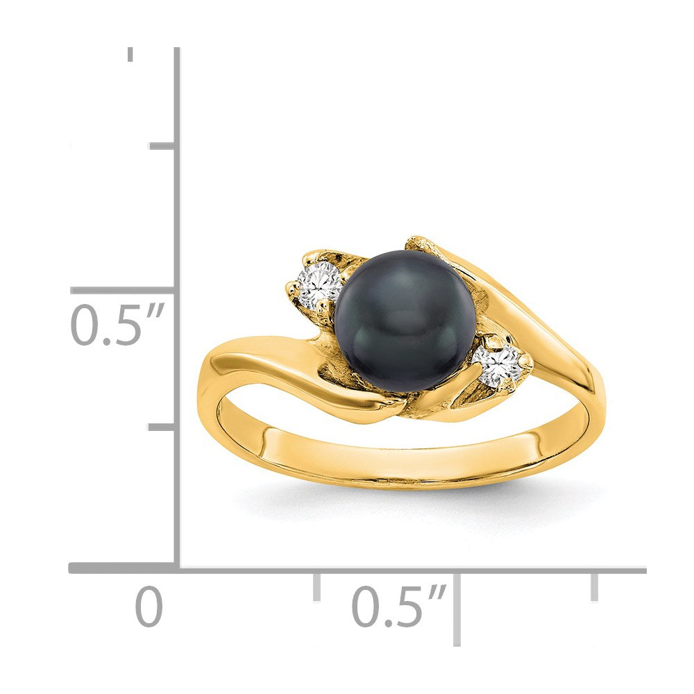 14k 6mm Black FW Cultured Pearl A Diamond ring