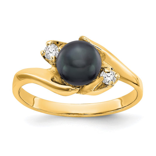 14k 6mm Black FW Cultured Pearl AAA Diamond ring