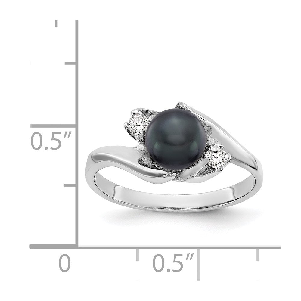 14k White Gold 6mm Black FW Cultured Pearl A Diamond ring
