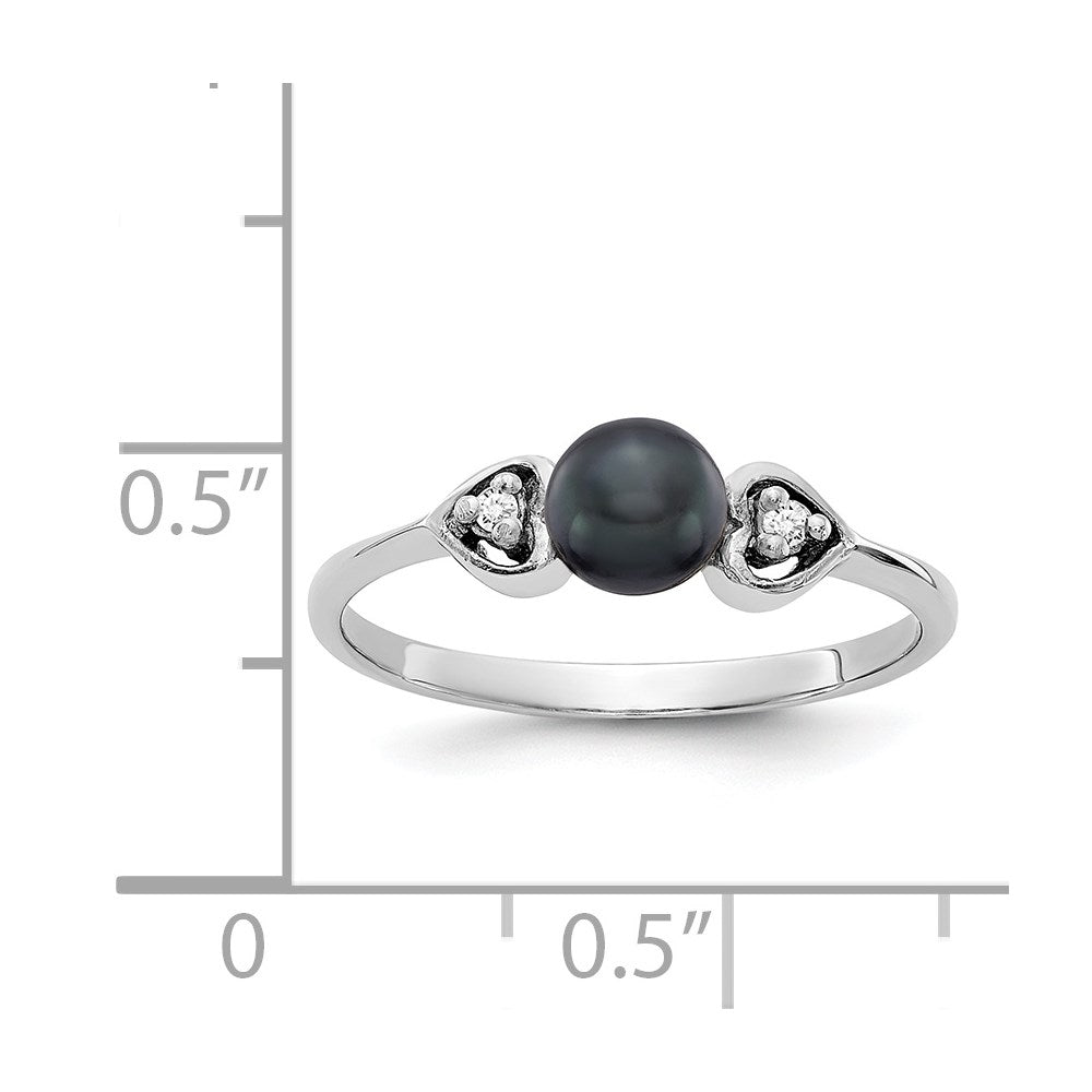 14k White Gold 4.5mm Black FW Cultured Pearl AAA Diamond ring