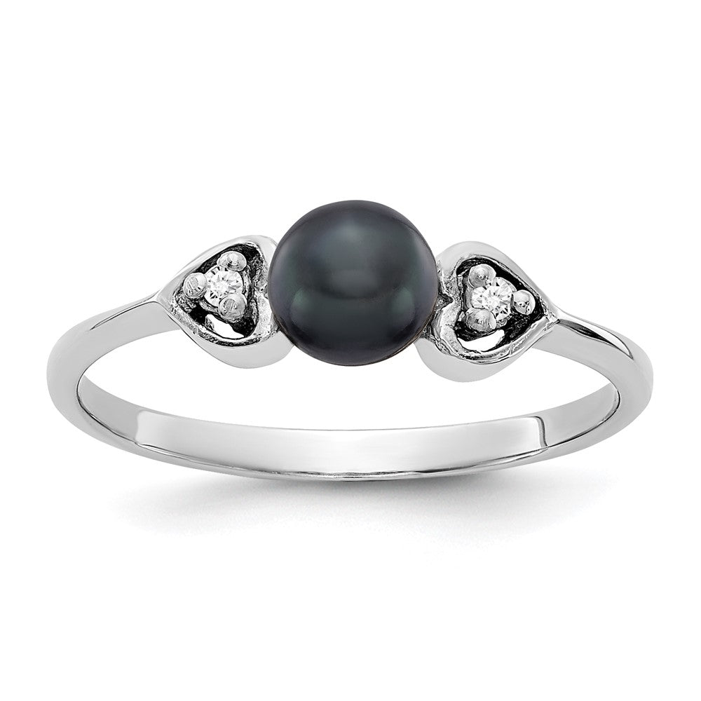 14k White Gold 4.5mm Black FW Cultured Pearl AA Diamond ring
