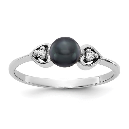 14k White Gold 4.5mm Black FW Cultured Pearl AA Diamond ring