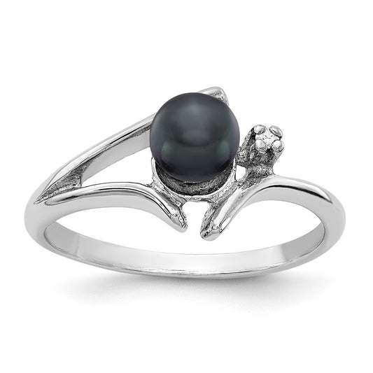 14k White Gold 5mm Black FW Cultured Pearl A Diamond ring