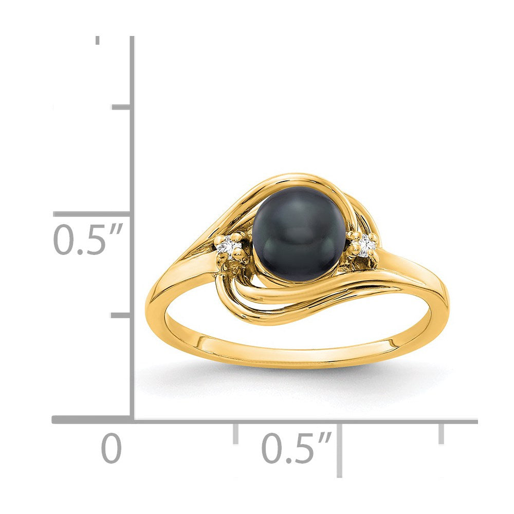 14k 5.5mm Black FW Cultured Pearl AAA Diamond ring