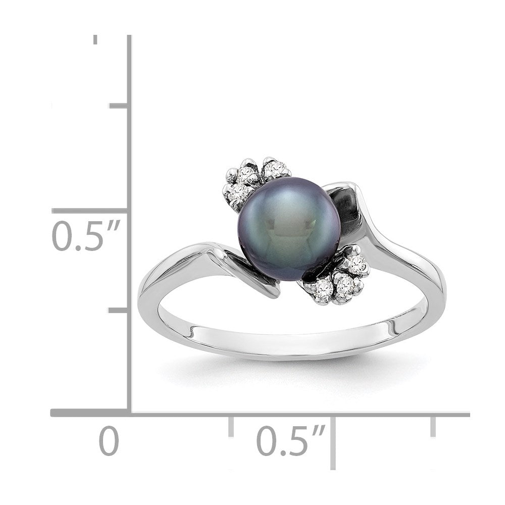 14k White Gold 6mm Black FW Cultured Pearl VS Diamond ring