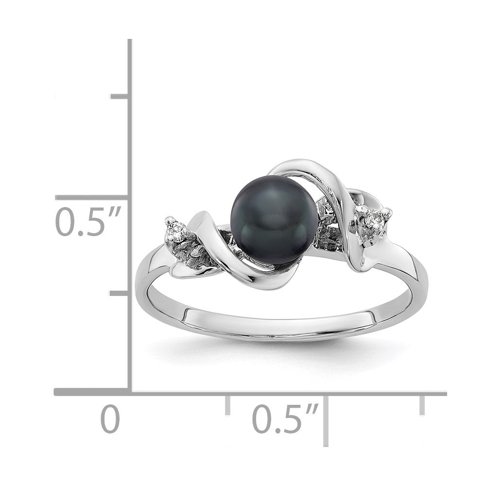 14k White Gold 5.5mm Black FW Cultured Pearl AA Diamond ring