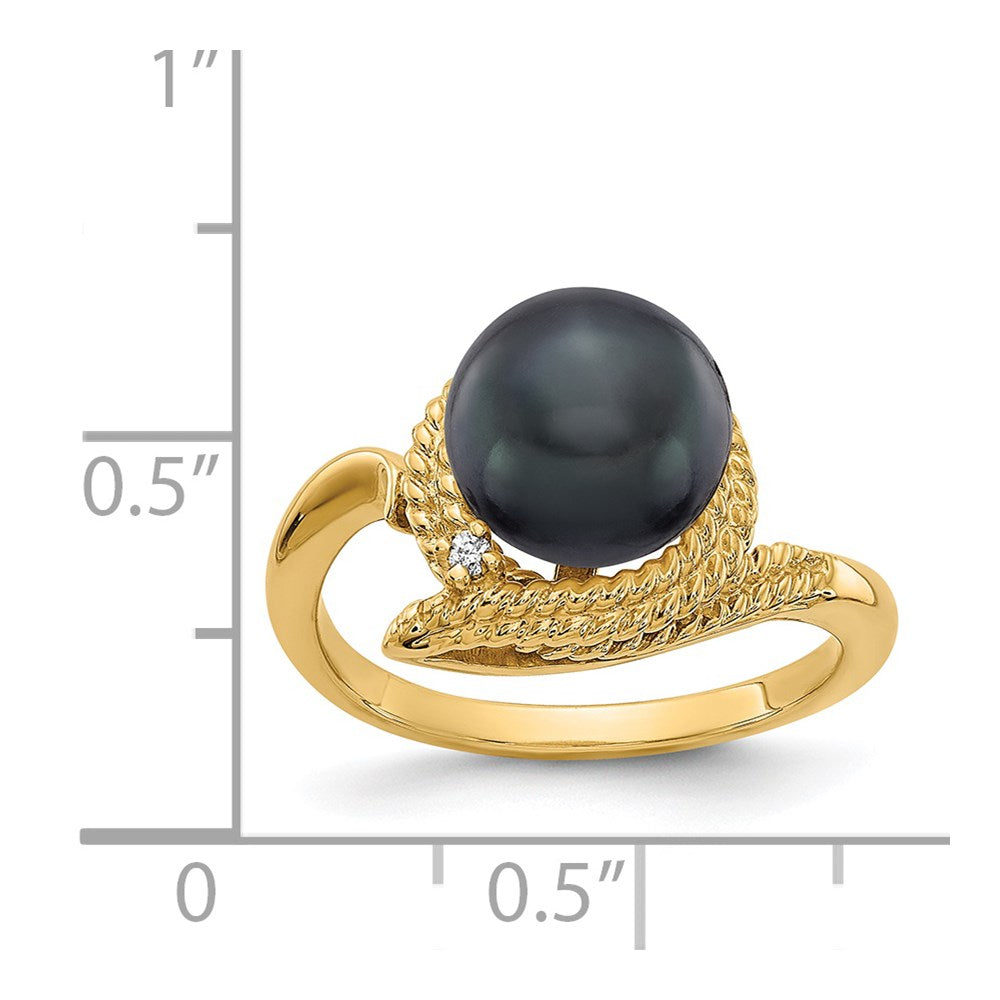 14k 8.5mm Black FW Cultured Pearl VS Diamond ring